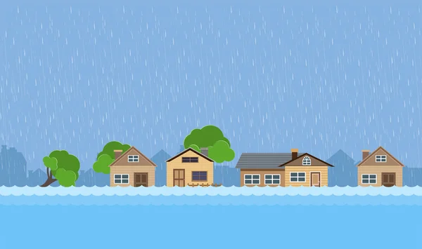 Inondation Catastrophe Naturelle Avec Maison Forte Pluie Tempête Dommages Maison — Image vectorielle