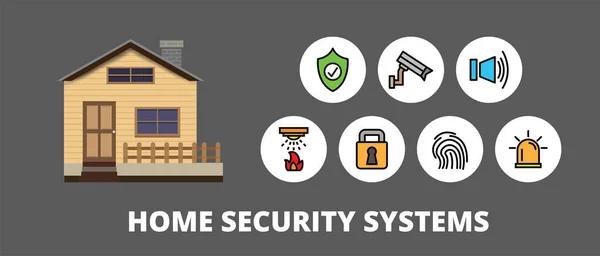 Домашняя Система Безопасности Набор Значков Охранной Сигнализацией Камерами Домашнего Наблюдения — стоковый вектор