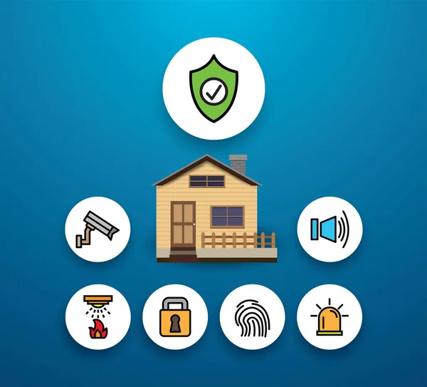 Домашняя Система Безопасности Набор Значков Охранной Сигнализацией Камерами Домашнего Наблюдения — стоковый вектор