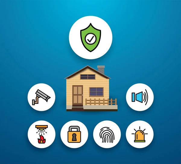 Sistema Seguridad Para Hogar Conjunto Iconos Con Alarmas Antirrobo Cámaras — Archivo Imágenes Vectoriales