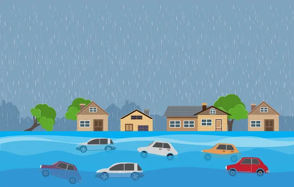 房屋泛滥 暴雨和风暴泛滥 房屋受损 乌云和雨水泛滥 城市用水泛滥 房屋被水淹 — 图库矢量图片