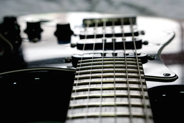 Guitarra Elétrica Close Fundo Usado Para Tocar Música Notas Para — Fotografia de Stock
