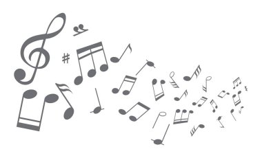Müzik notası arkaplanı, müzikal semboller, notalar ve treble anahtar vektör tasarımı. 