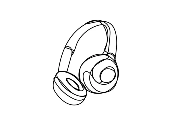 Kopfhörer Auf Weißem Hintergrund Durchgehende Linienzeichnung Vektordesign — Stockvektor
