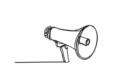 Beyaz arkaplanda megafon, sürekli çizgi çizimi, vektör tasarımı