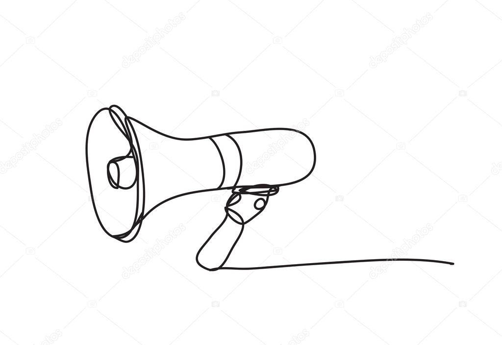 megaphone on white background ,continuous line drawing , vector design