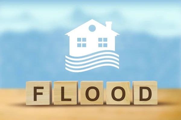 Flood Natural Disaster House Rainy Season Heavy Rain Storm Illustration — Stockfoto