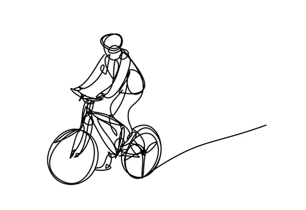 Hombre Ciclismo Sobre Fondo Blanco Dibujo Línea Continua Diseño Vectores — Vector de stock