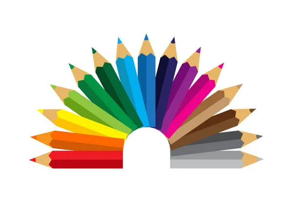 Lápices Colores Colocados Fila Sobre Fondo Blanco Lápices Colores Ilustración — Vector de stock