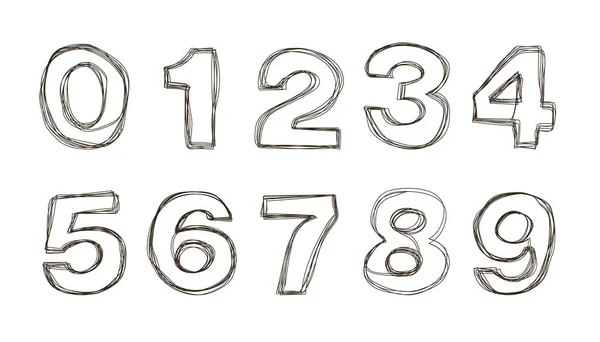 Line Drawing Numbers Set Numbers Vector Design — Stock Vector