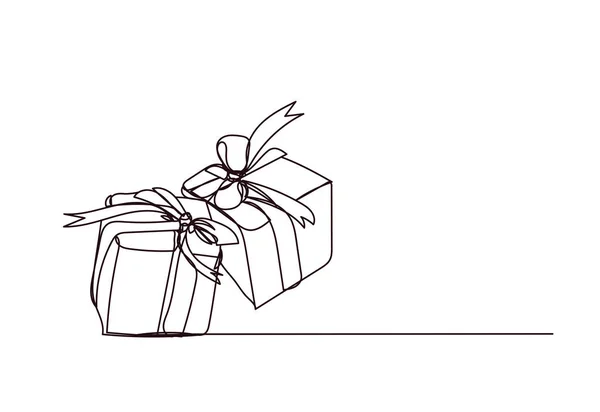Gift Box Styl Rysowania Linii Ciągła Jedna Linia Wektor Ilustracji — Wektor stockowy