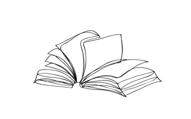 Beyaz arkaplan, çizgi çizim biçimi, vektör tasarımı üzerine açık kitap