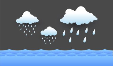 Flood area, natural disaster with house, heavy rain and storm , damage with home, clouds and rain, flooding water in city, Flooded house.