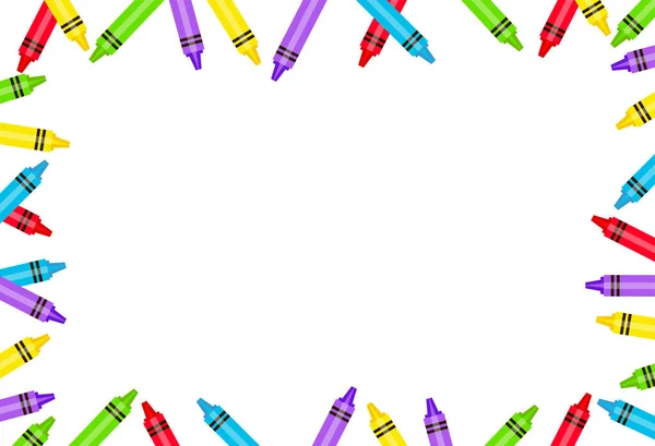 Colorful Crayons Frame Border White Background Crayons Colorful Vector Illustration — Vector de stock