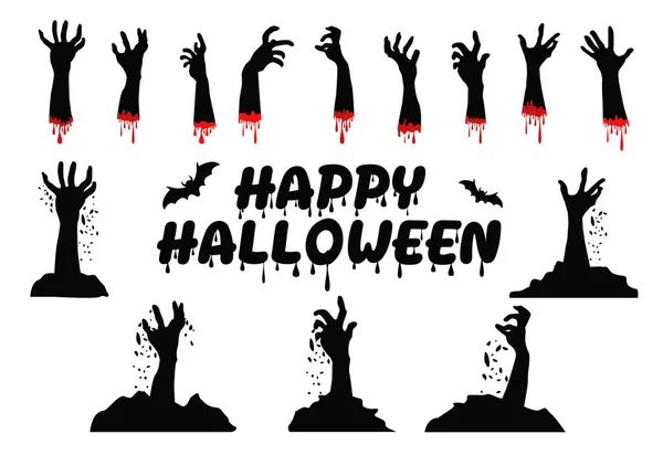 Joyeux Halloween Texte Chauves Souris Mains Zombies Thème Halloween Illustration — Image vectorielle