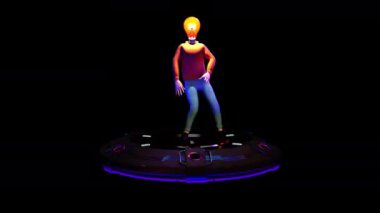 Ampul adam neon sahnede dans ediyor. Oyun ve çizgi film karakteri hareketi grafiksel olarak 3D görüntüleme alfa proress formatı içerir..