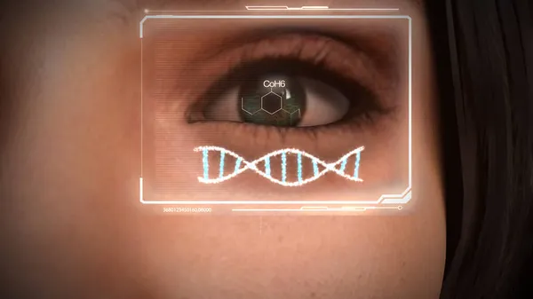 Digitalização Gráfica Olho Pele Com Modelo Dna Tecnologia Sobre Olho — Fotografia de Stock