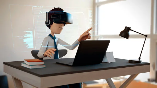 Conferência Realidade Virtual Homem Negócios Com Acessórios Óculos Virtuais Rede — Fotografia de Stock