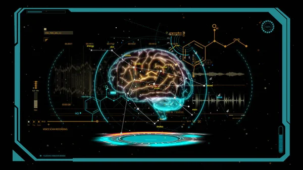 Hud Hologram Human Brain Effect Graphic Rendering Futuristic Conceptual — Stockfoto