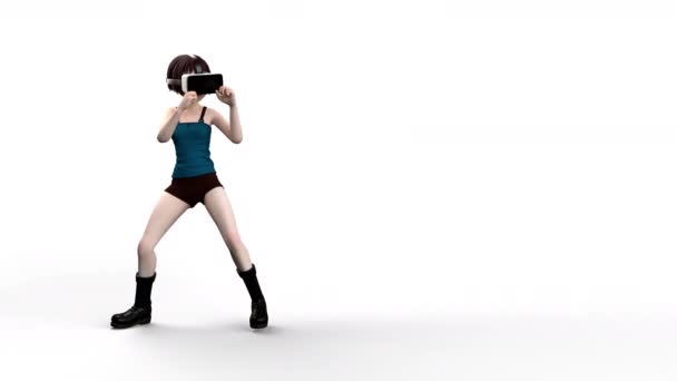 女子拳击虚拟现实步法动画循环与步法穿刺和冲刺动作 3D动画未来主义游戏模拟和虚拟现实的概念 黑色和白色阿尔法垫包括 — 图库视频影像