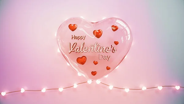 Texto Del Día San Valentín Feliz Globo Burbuja Con Iluminación —  Fotos de Stock
