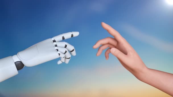 Animação Dedo Humano Robô Movimento Para Tocar Conexão Dados Com — Vídeo de Stock