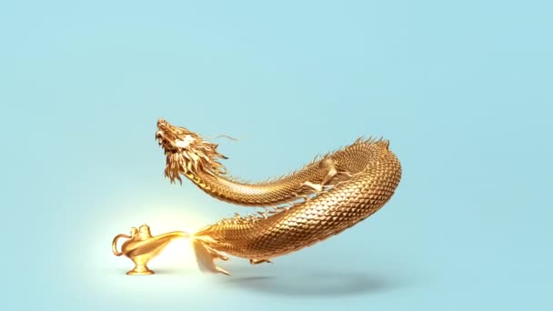 Rendering Animation Chinese Dragon Come Out Aladdin Lamp Magical Include — Stock Video