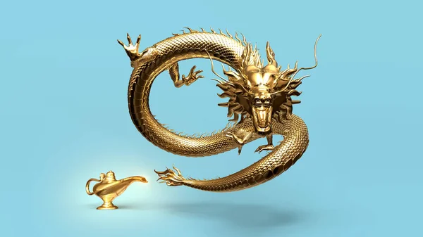 Renderowania Chiński Smok Wyróżniają Się Lampy Aladdin Magiczne Obraz Stockowy