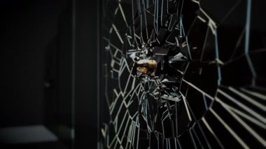 Mermi aynaya ağır çekimde isabet etti. 3D görüntüleme ile yakın çekim..