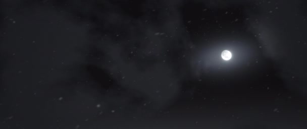 Scena Renderowanie Efekt Wizualny Scena Śnieg Spada Nocy Niebo Pełnia — Wideo stockowe
