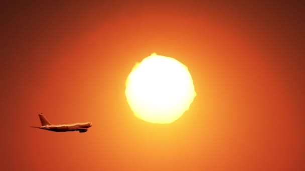 Avião Renderização Voando Céu Passar Sol Cheio Efeito Neblina Calor — Vídeo de Stock