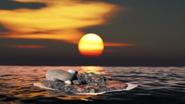 Simulation Ocean Scene Setup Rock Rendering Sunset Scene Realistic — Vídeo de Stock