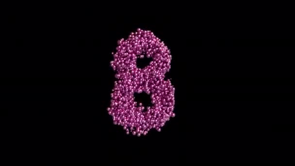 视觉效果动画数字倒计时和将九号转换为一号粉色球体3D渲染包括Alpha路径 — 图库视频影像