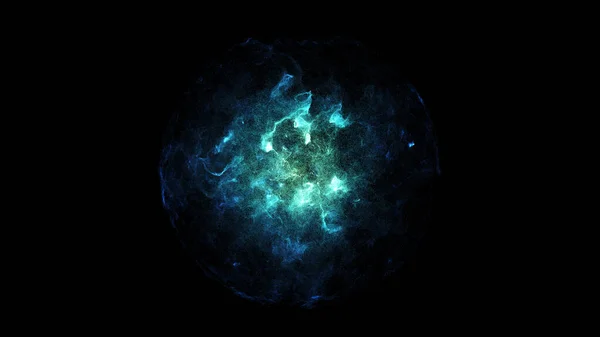 3D rendering orb particle simulate blue energy plasma form.