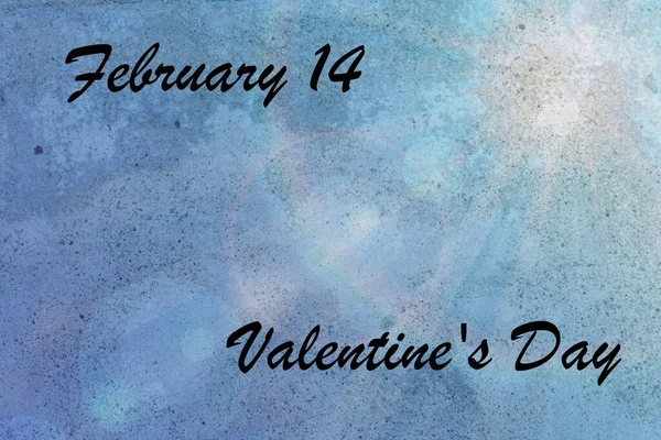 二月十四日情人节的标志在蓝色背景上与太阳光隔离的笔迹字母 — 图库照片