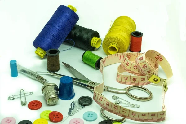 Barcelona Spain March 2020 Sewing Utensils Scissors Tape Measure Thimble — Stock Photo, Image