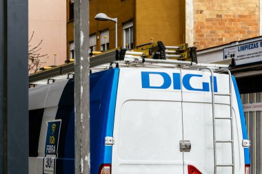 Barcelona, Spain - April 5, 2022. DIGI is a mobile telephony provider and Internet service provider operating in several countries, part of the RCS & RDS group. clipart