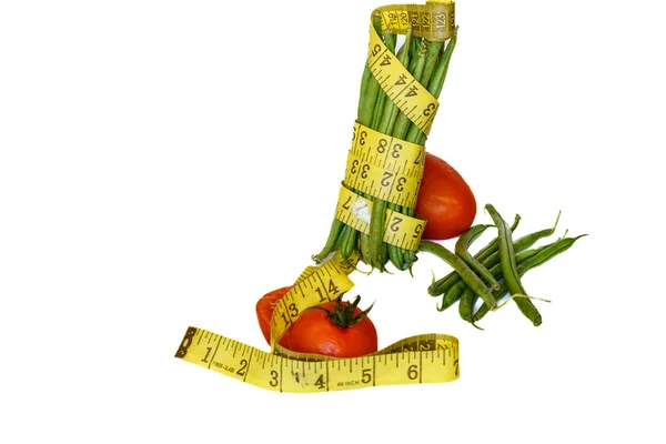 Vegetables Surrounded Measuring Tape Isolated White Background Healthy Living Diet — Stock Photo, Image