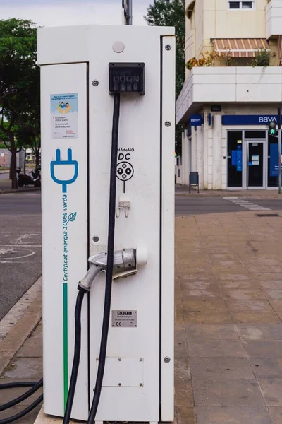Barcelona Spain July 2022 Electric Charging Station Battery Charging Plug — стоковое фото