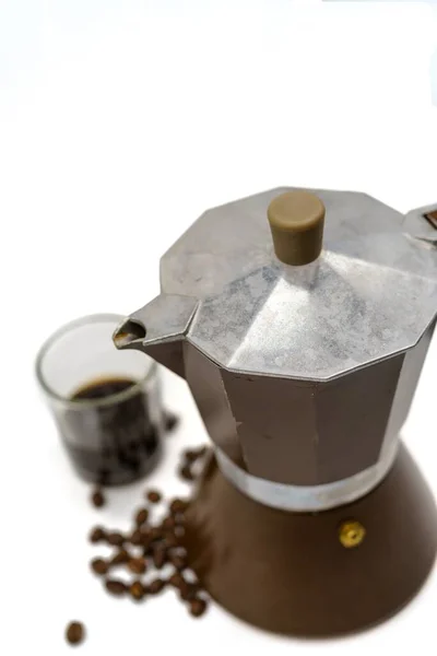 Italian Coffee Maker Glass Tumbler Espresso Roasted Coffee Beans — Foto de Stock