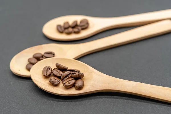 Wooden Spoon Organic Roasted Coffee Beans Ready Grind Consume — Foto de Stock