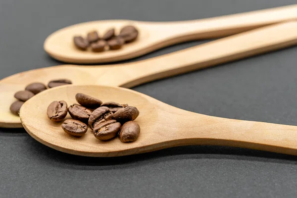 Wooden Spoon Organic Roasted Coffee Beans Ready Grind Consume — Stockfoto