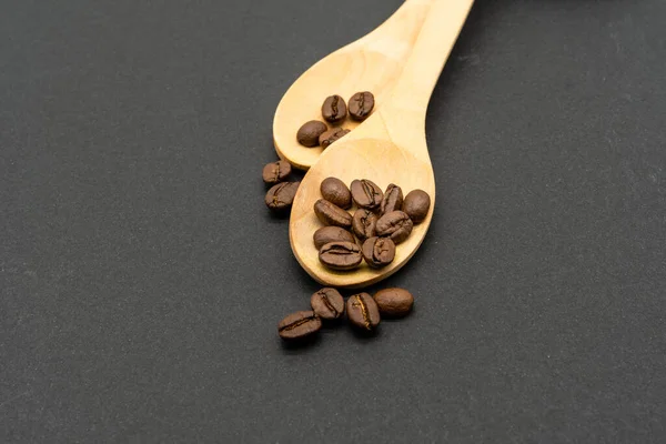 Wooden Spoon Organic Roasted Coffee Beans Ready Grind Consume — Stock Photo, Image