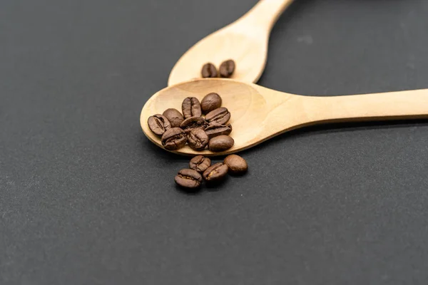 Wooden Spoon Organic Roasted Coffee Beans Ready Grind Consume — Foto de Stock