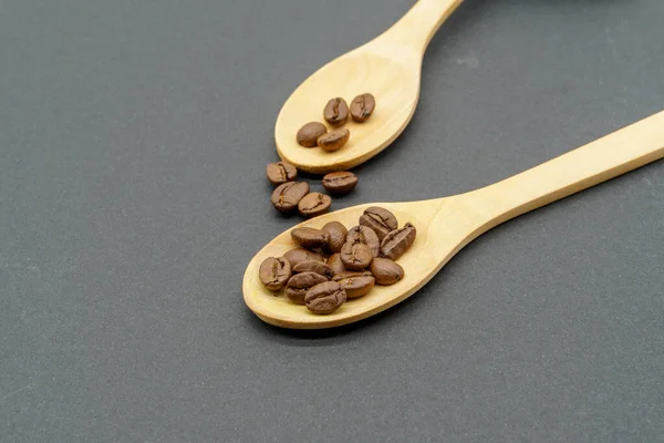 Wooden Spoon Organic Roasted Coffee Beans Ready Grind Consume — Foto de Stock