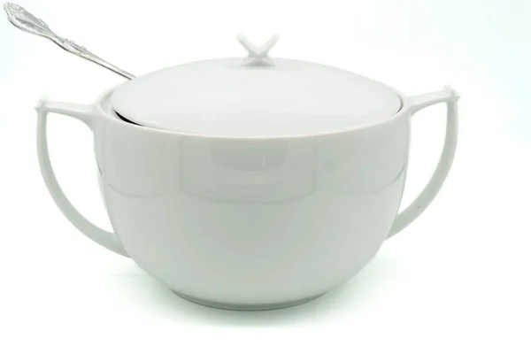 White Container Serving Soup Vegetables Table Tureen — 스톡 사진