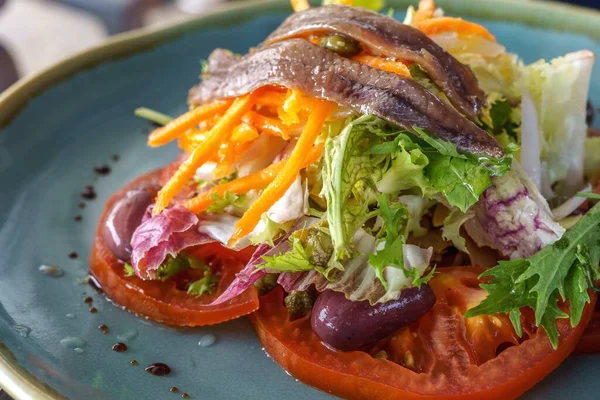 Φρεσκοκομμένη Σαλάτα Για Μεσημεριανό Βραδινό Υγιεινή Τροφή Φρέσκο Πράσινο Και — Φωτογραφία Αρχείου