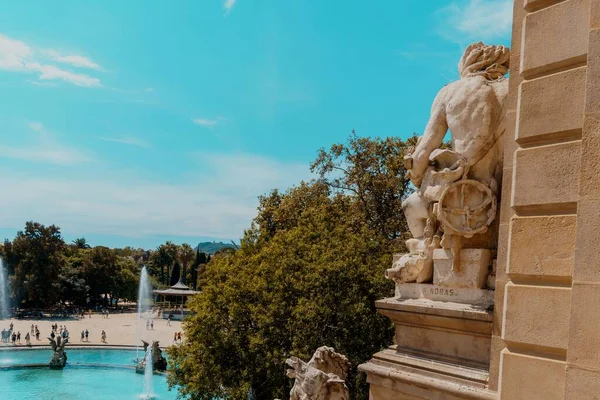 Barcelona Spain August 2022 Waterfall Ciudadela Park Architectural Ensemble Water — Foto Stock