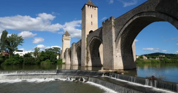 中世纪的Pont Valentre Cahors Lot Department — 图库视频影像