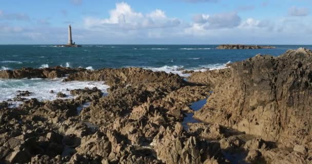 Φάρος Στο Goury Cap Hague Χερσόνησος Cotentin Γαλλία — Αρχείο Βίντεο